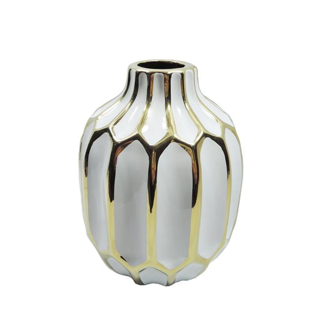 Benzara Antique Modern Metal White & Gold Vases White/Gold