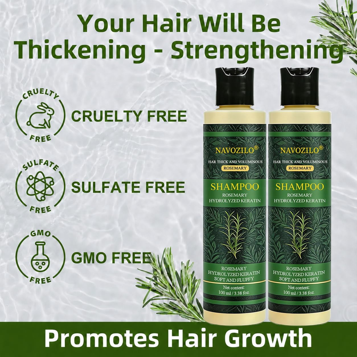 NAVOZILO Rosemary Keratin Scalp Shampoo, Professional Hair Shampoo with Hydrolyzed Keratin, Scalp Care Formula for Thicker-Looking, Stronger-Feeling Hair, for Women & Men  (1PCS)
