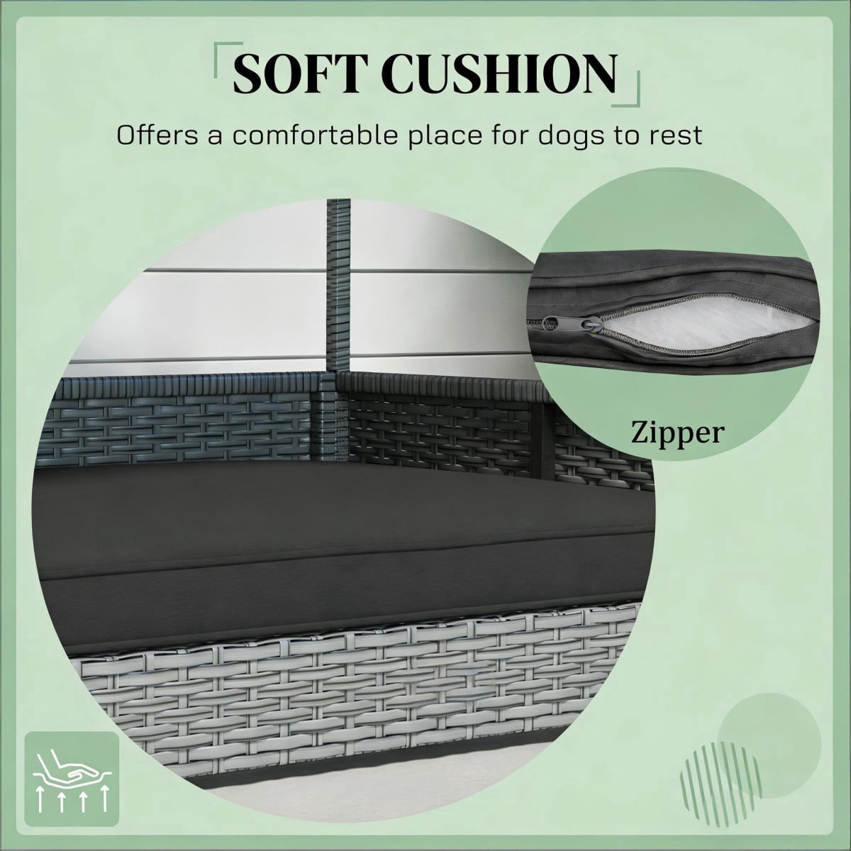 TOPCOMFY Rattan Dog House with Canopy Elevated Base Removable Cushion Weather Resistant Outdoor Indoor Pet Shelter