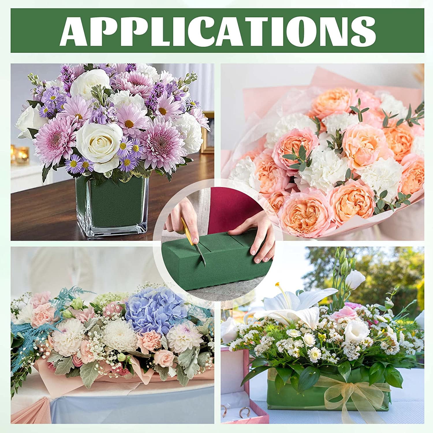 6 Pcs Floral Foam Bricks for Fresh Flower, Happon Green Florist Flower Styrofoam, Flower Arrangement Brick Supplies for Florist Craft