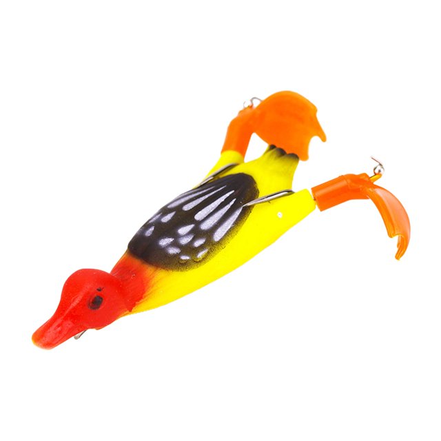 Señuelo de pesca de superficie 3D de 9,5 cm con doble hélice y anzuelos para agua dulce y salada. Accesorios para aparejos. Rojo negro amarillo