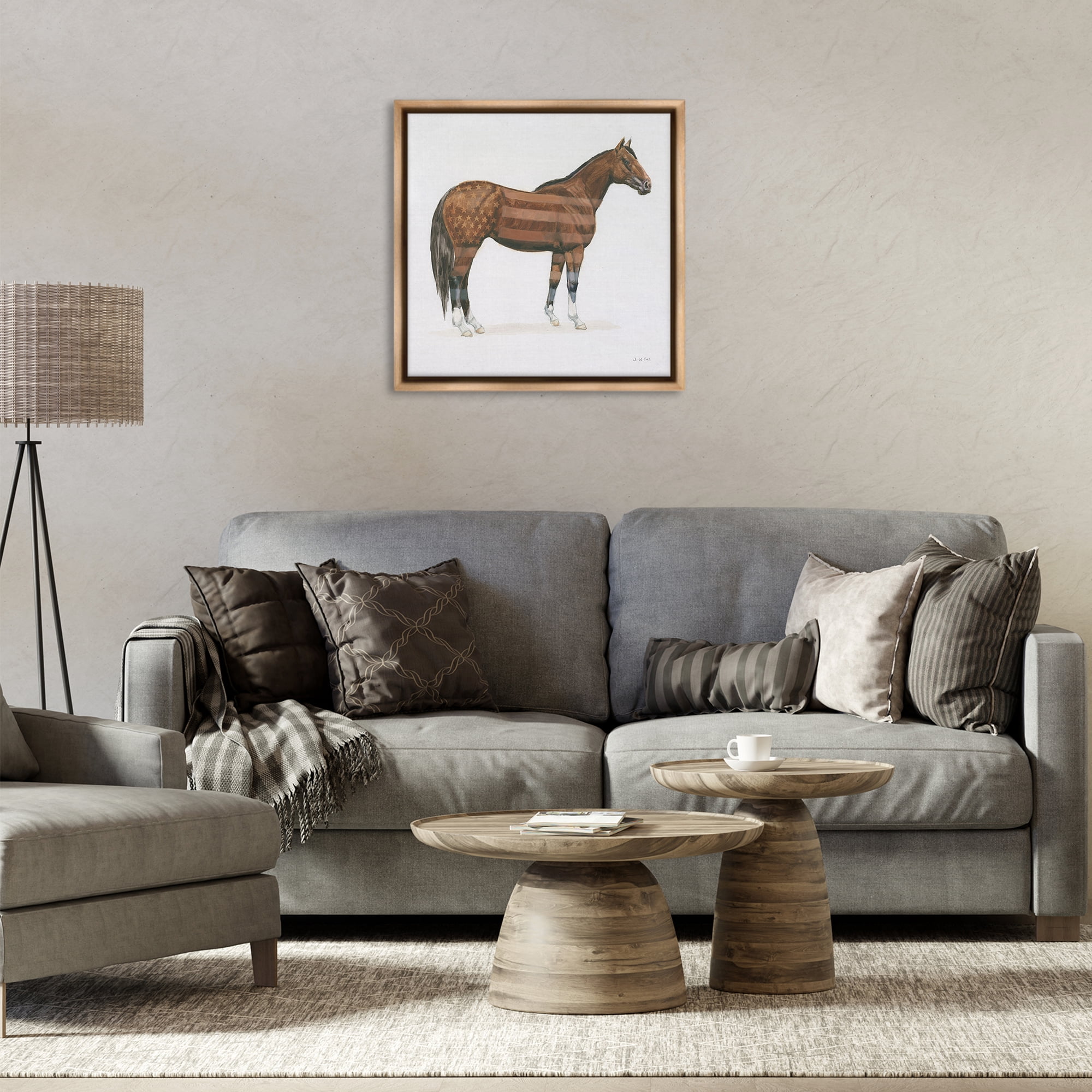 Stupell Industries American Flag Horse Animals & Insects Painting Brown Floater Framed Canvas Art Print Wall Art, 25 x 25