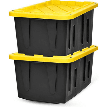 2-Pack Durabilt, Heavy Duty Plastic Storage Bins with Lids, 27 Gallon, Black/Yellow