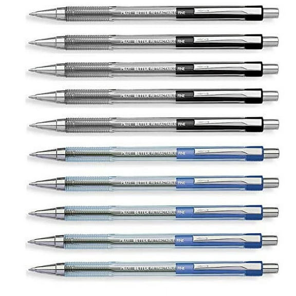 Pilot Retractable Ballpoint roller pens, Black & Blue colors Fine point, 10 Count