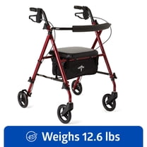 Medline Rolling Walker, Rollator with Seat and 6-In Wheels, Red, 250-lb Capacity, Aluminum