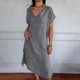 thumbnail image 4 of Vestido de Verano de Manga Corta para las Mujeres Vestido de Sol Sólido con Cuello en V Casual, Vestido de Ventilación de Playa para Imágenes, Uso Diario Y de Fiesta, Poliéster Ligero, 4 of 8