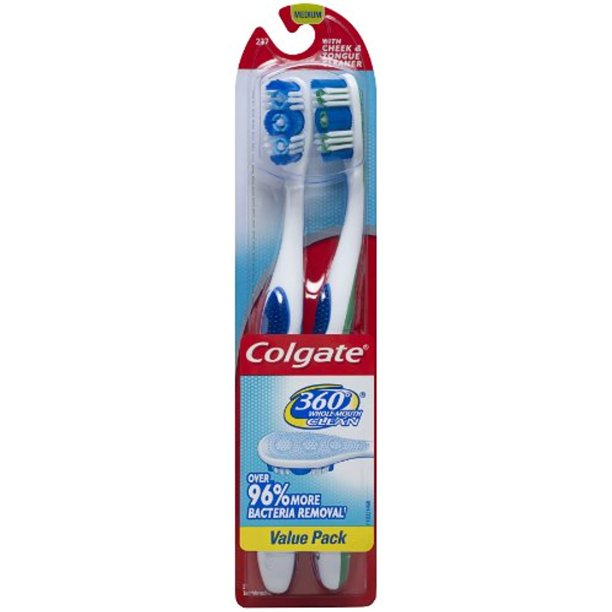 Colgate 360 Degree Adult Full Head, Medium Twin Toothbrush, 2Count