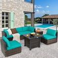 thumbnail image 2 of Patiojoy Patio Rattan 7PCS Cushioned Chair Set Furniture Set Thick Cushion w/ 50,000 BTU Propane Fire Pit Table for Garden Turquoise, 2 of 8
