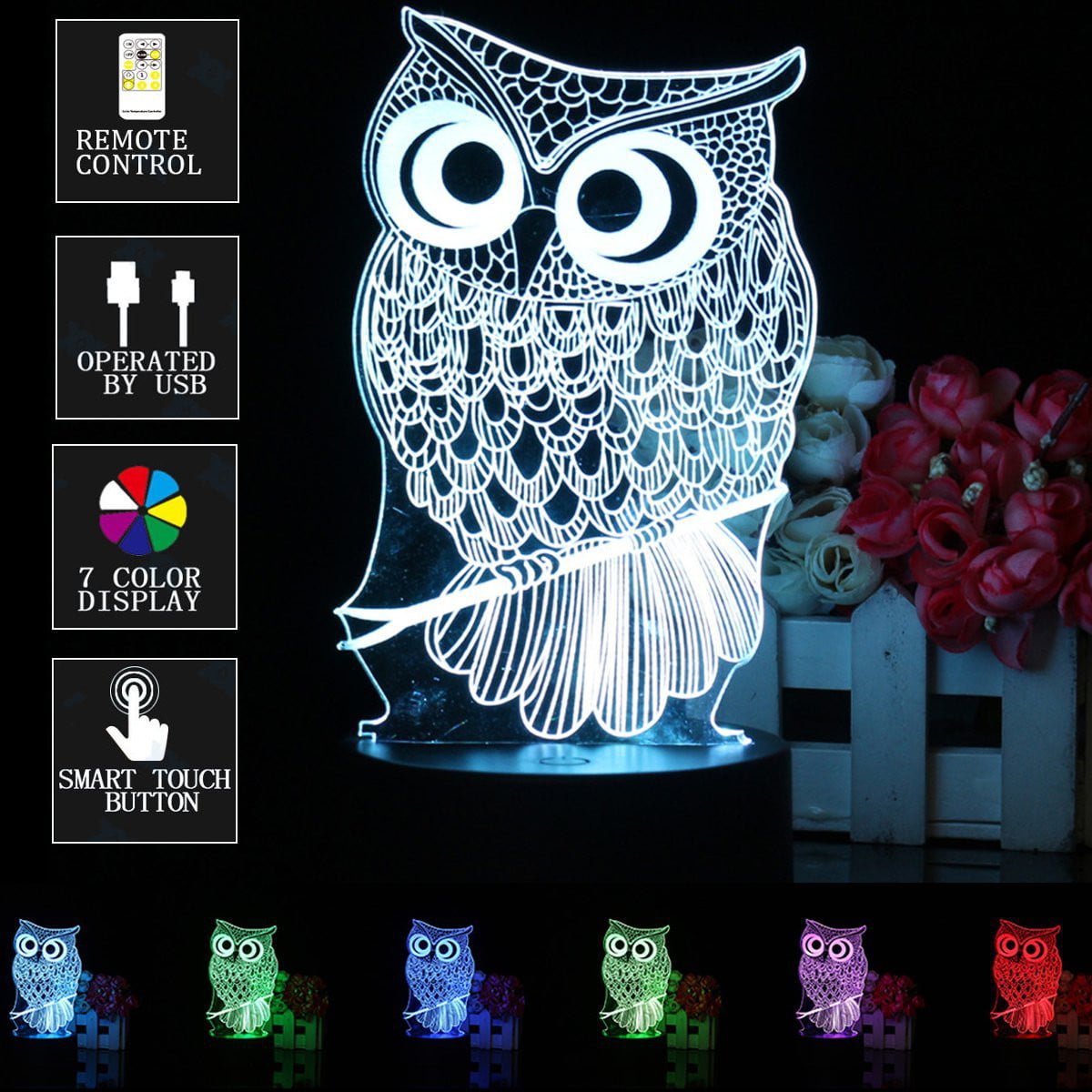 3D Harry Potter Owl Night Light LED Illusion Table Desk Lamp Xmas Gift 7 Color 
