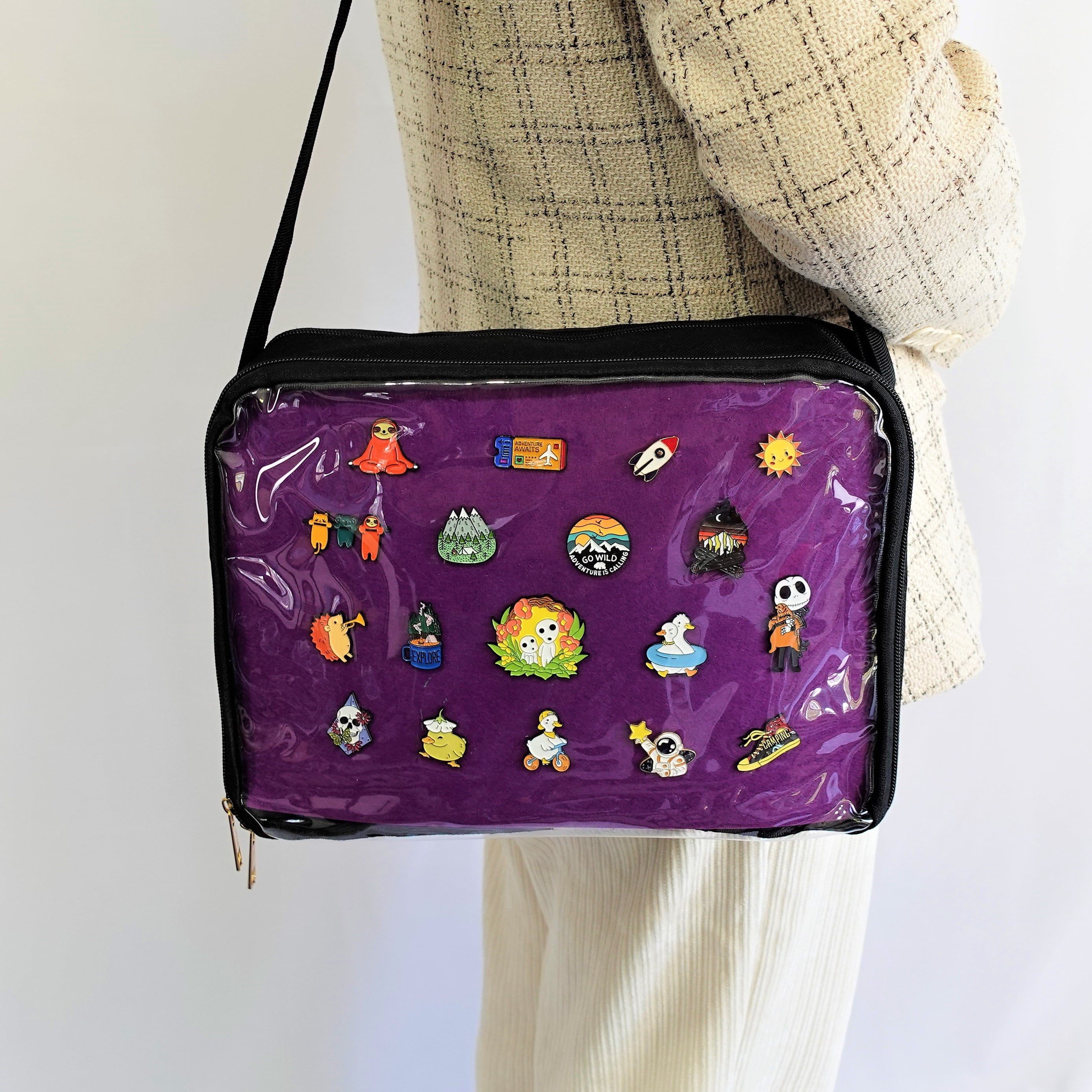 Multi-Color Ita Crossbody Bag and Multi-Color Insert, Ita Messenger Bag, Window Bag, Pin Purse, Pin Display Bag, Ita Bags, Pin Trading Bag, Itabag, Shoulder Ita Bag.