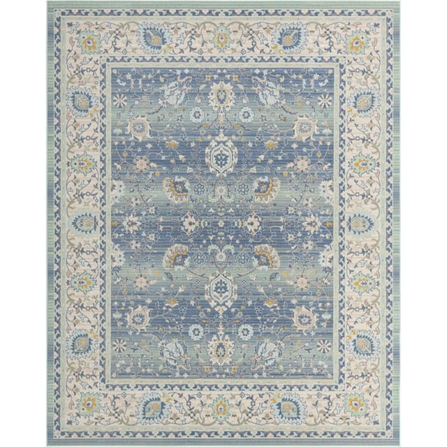 Unique Loom Whitney Vintage Border Rug 8' x 10' Rectangle French Blue/Ivory