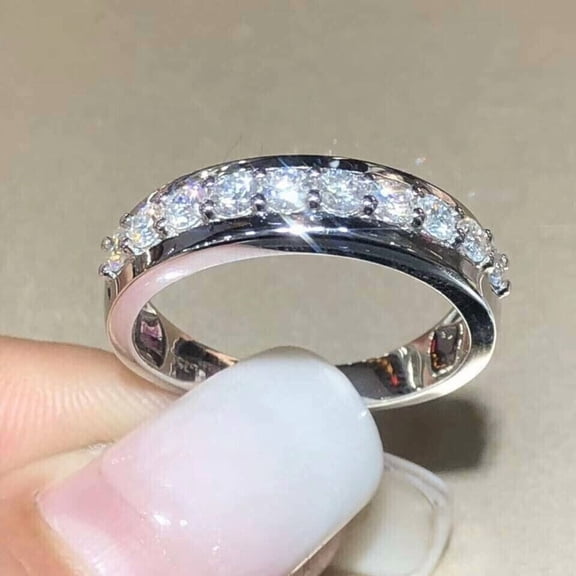 2Ct Round Cut Lab Created Diamond Wedding Band Ring 14K White Gold Plated Silver