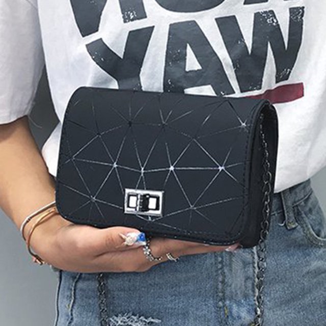 Bolso bandolera de hombro pequeño con cadena de impresión geométrica de cuero PU Vintage para mujer