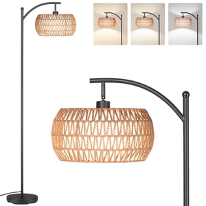Sunmory 63" Dimmable Arc Floor Lamp with Rattan Shade