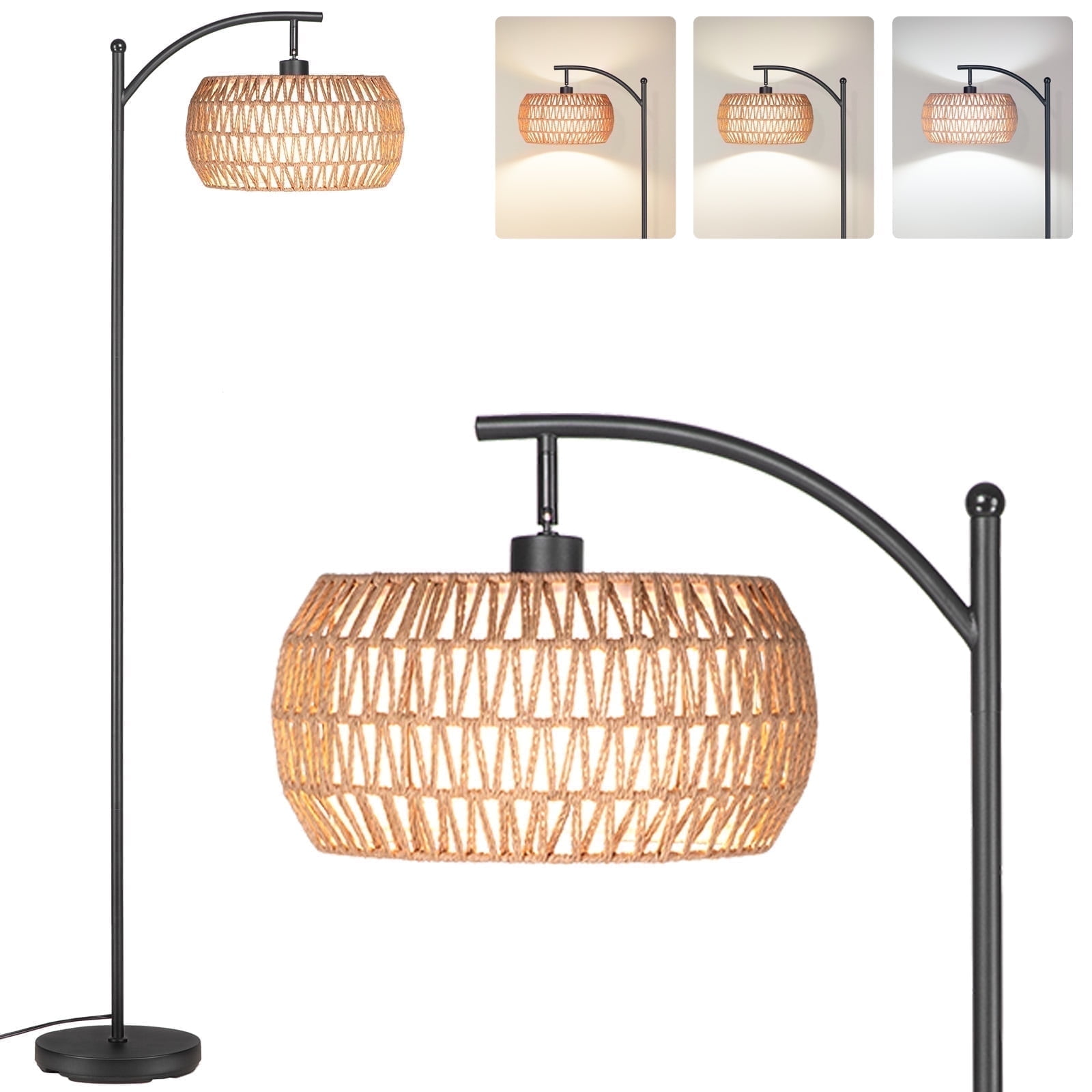 Sunmory 63" Dimmable Arc Floor Lamp with Rattan Shade photo 1