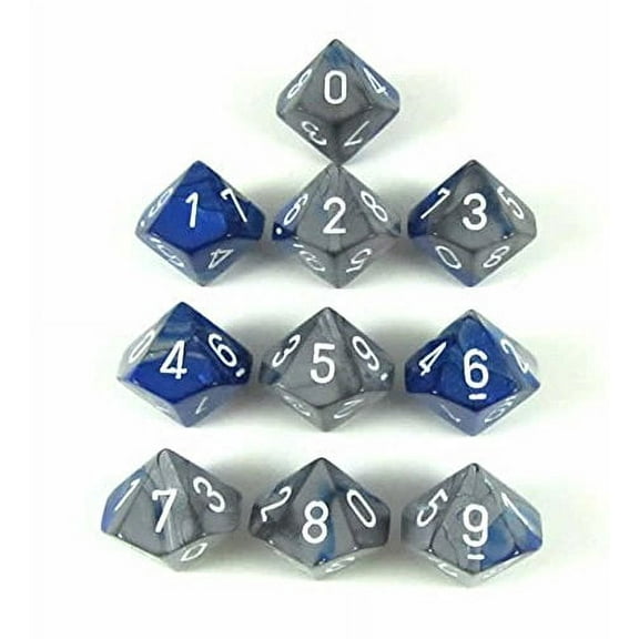 Chessex Chessex Dice Sets: Gemini Blue & Steel With White - Ten Sided Die D10 Set (10) Game_Dice