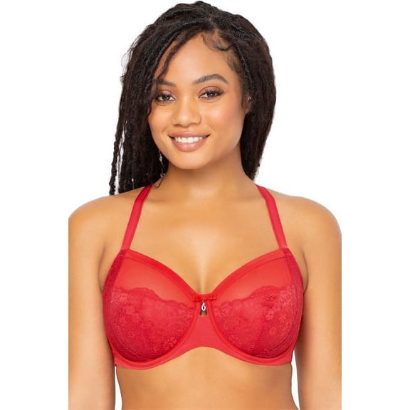 Curvy Couture Womens Luxe Lace Underwire Bra, Crantastic Red, 32H