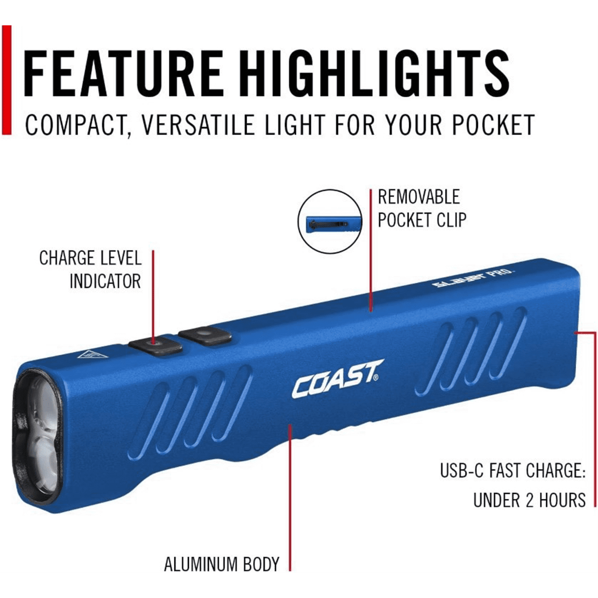 COAST 31102 Slayer Pro Rechargeable Flashlight 1150 Lumens USB C IP67