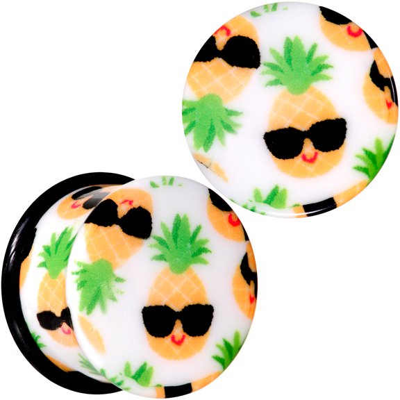Body Candy 5/8" 2Pc Ear Plugs White Acrylic Happy Pineapple Single Flare Ear Plug Gauges Set of 2 16mm