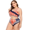 thumbnail image 5 of Women's Plus Size Bikini Sets High Waisted Two Piece Swimsuits V Neck Floral Printed Twist Front Bathing Suits (Pink, XL), 5 of 7