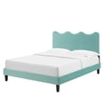 thumbnail image 1 of Platform Bed Frame, Twin Size, Blue, Velvet, Modern Contemporary, Bedroom Master Guest Suite Room, 1 of 10