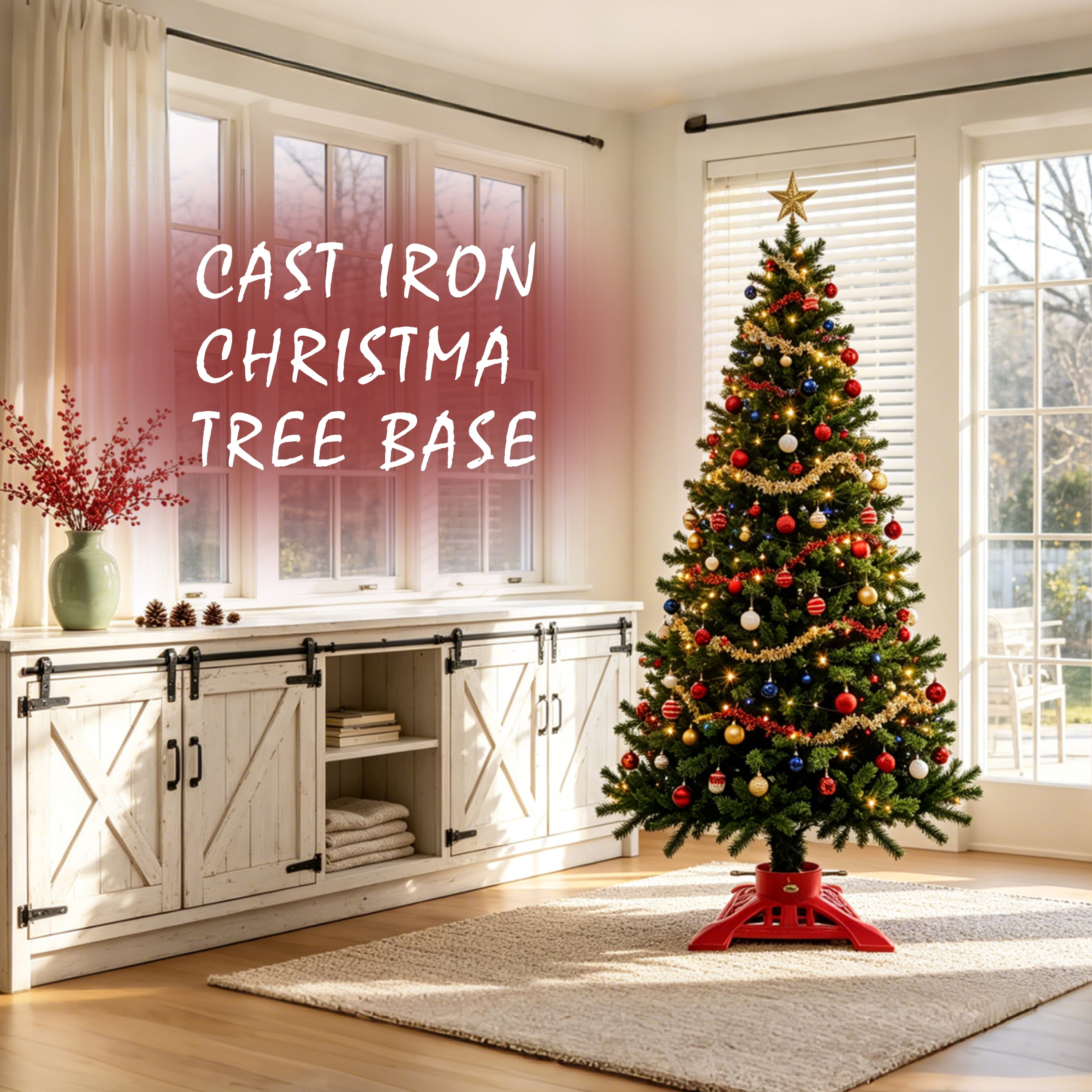 Linton Arts Cast Iron Christmas Tree Stand,14.88lb Heavy Cast Iron Tree Base w/1200ML Water Tank,4 Adjustable Bolts Anti-Toppling Holder for Real Fake Xmas Tree Indoor Outdoor Holiday Decor