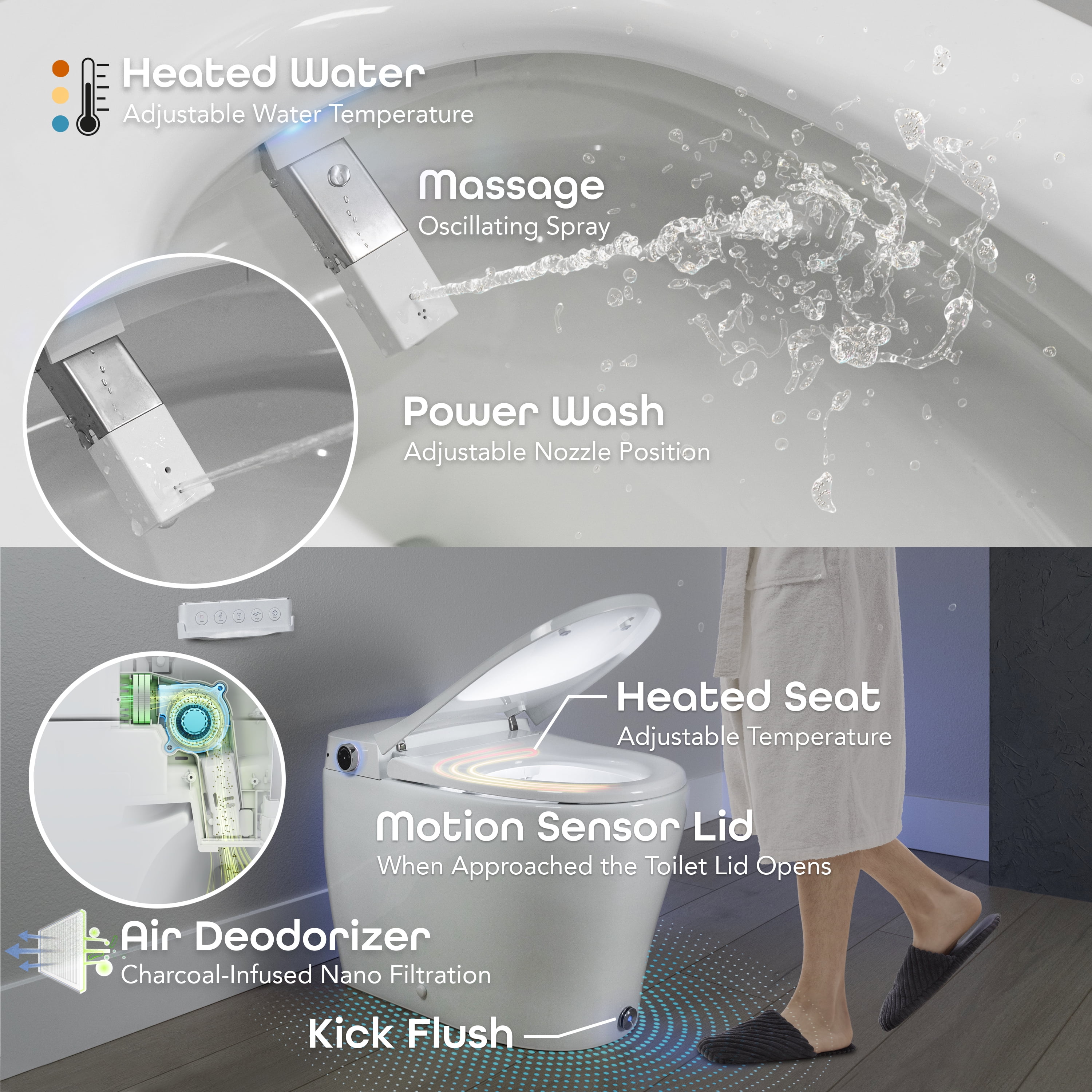 BidetMate 6000 Series Self-Cleaning Smart Toilet with Bidet, Night Light & Remote