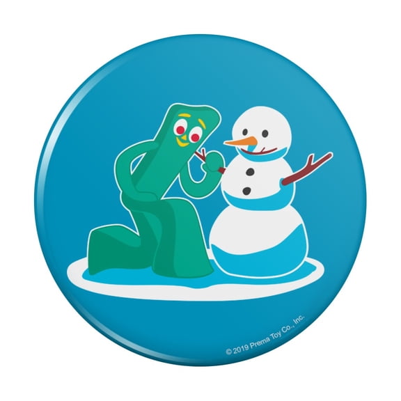 Gumby Making A Snowman Pinback Button Pin
