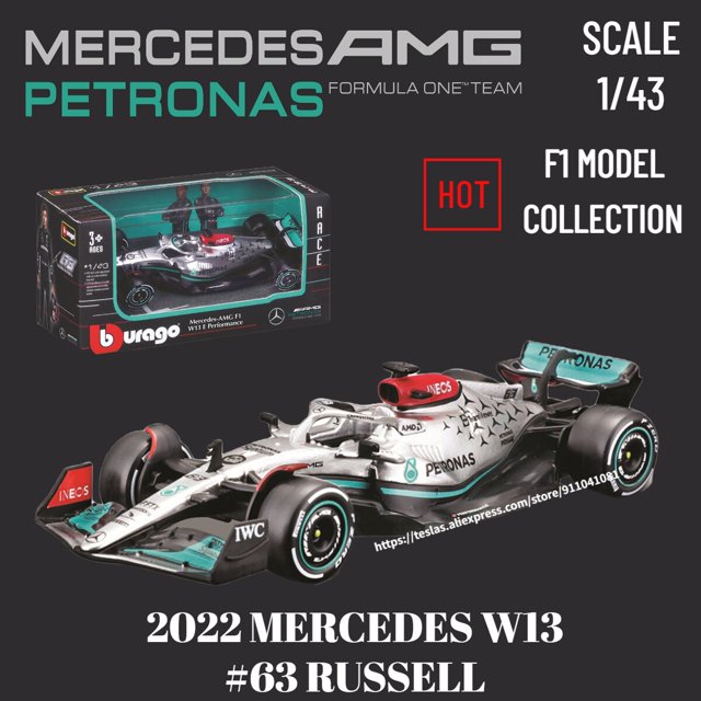 Bburago F1 2022 modelo de coche, escala 1:43 Mercedes W13 McLaren Alfa Romeo Ferrari Redbull Racing miniatura, juguete de regalo para niños Fivean unisex