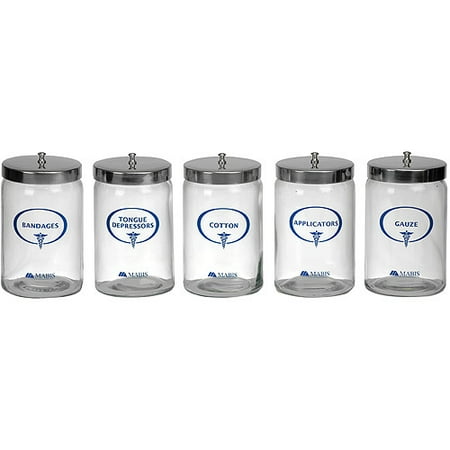 MABIS Stor-A-Lot Sundry Apothecary Jars with Imprints, Glass, Clear, Set of 5