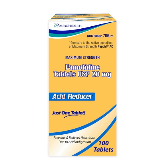 Aurohealth Acid Reducer for Heartburn and Indigestion Relief, 20mg Famotidine, 100 Tablets