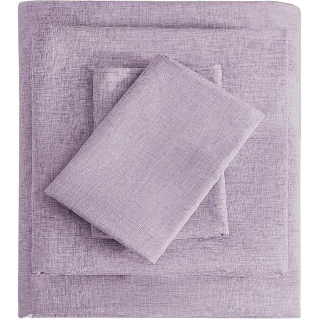 Linen Look Full Sheets, Cotton Like Soft Cationic Sheets, Luxury Deep Pockets Bed Sheet Set with Corner Straps, Purple