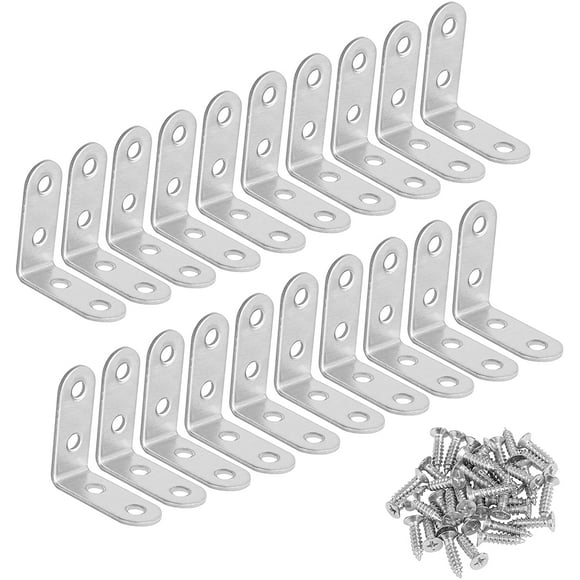 Stainless Steel 90° Corner Bracket Set, L-Shaped Bracket, 20 Pieces with 80 Screws, Silver Finish