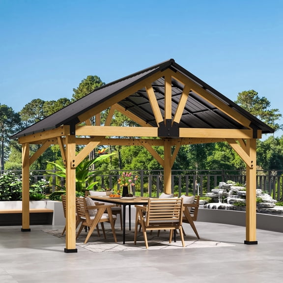 15' x 13' Wooden Hardtop Gazebo with Ceiling Hook