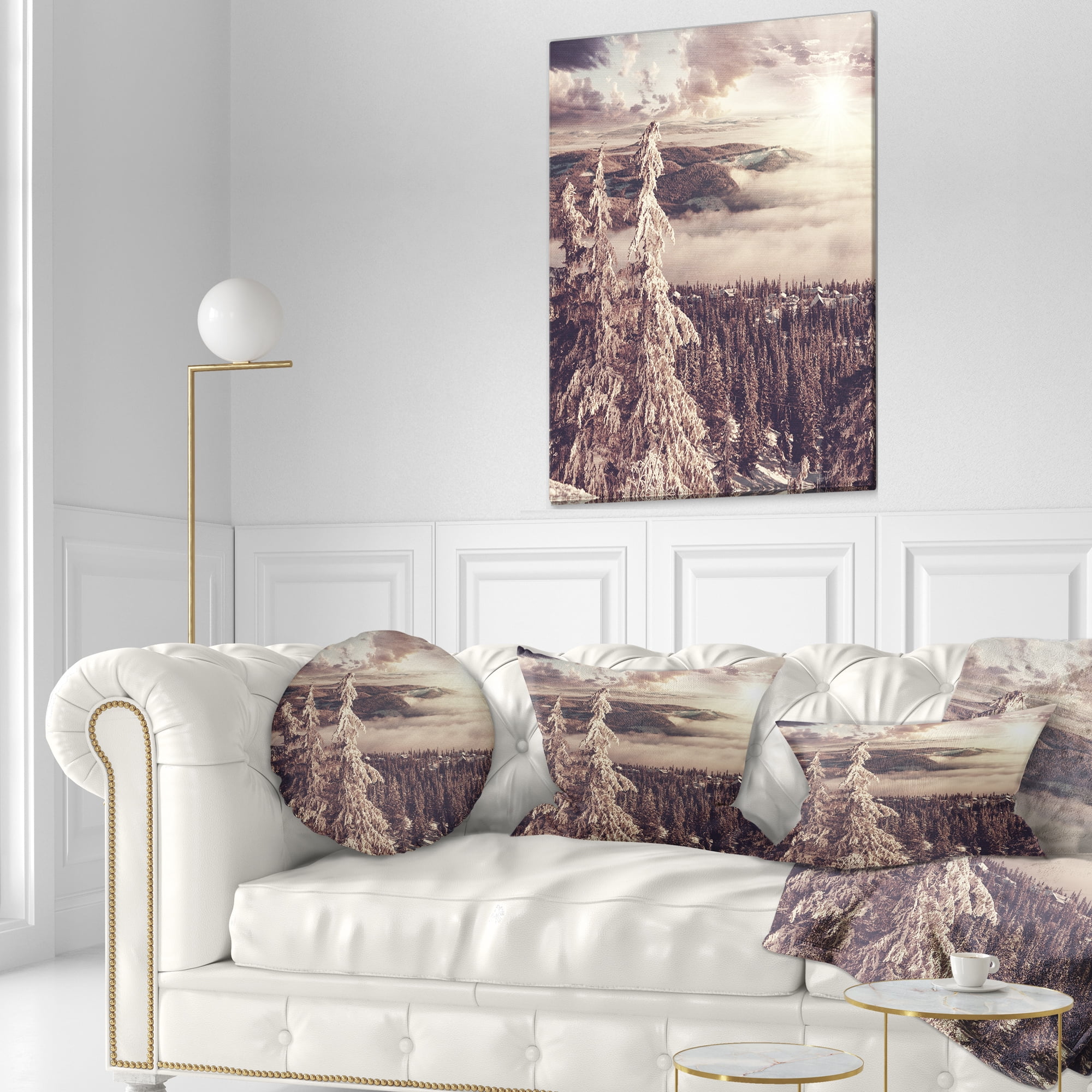 Designart Dark Winter Scene At Sunset - Landscape Wall Throw Pillow - 12x20