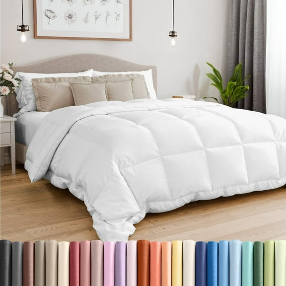 Alternative Down Twin White Comforter Insert – Warm Lightweight All-Season Hotel-Quality Microfiber Oversized Cooling Breathable Bedding