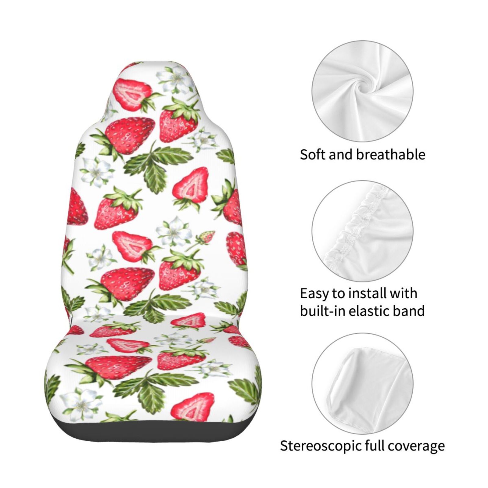 Naloa Strawberry1 Car Seat Covers Universal Front Seat Coves for Car Accessories ,Padded Car Covers for Automotive, SUV, Truck, and Van