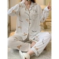 thumbnail image 2 of Women Sweet Dream Cartoon Bear Pajama Set - Long Sleeve Blouse & Elastic Waist Pants, 2 of 10