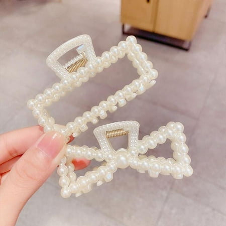 

Bullpiano Student Girl Retro Pearl Hollow Hair Catch Plate Hairpin Hair Accessories
