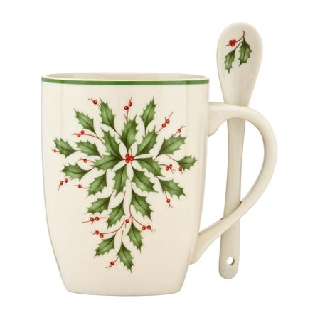 Lenox Holiday Gems - Lenox Holiday Cocoa Mugs with Spoons, Ivory, Set of 2