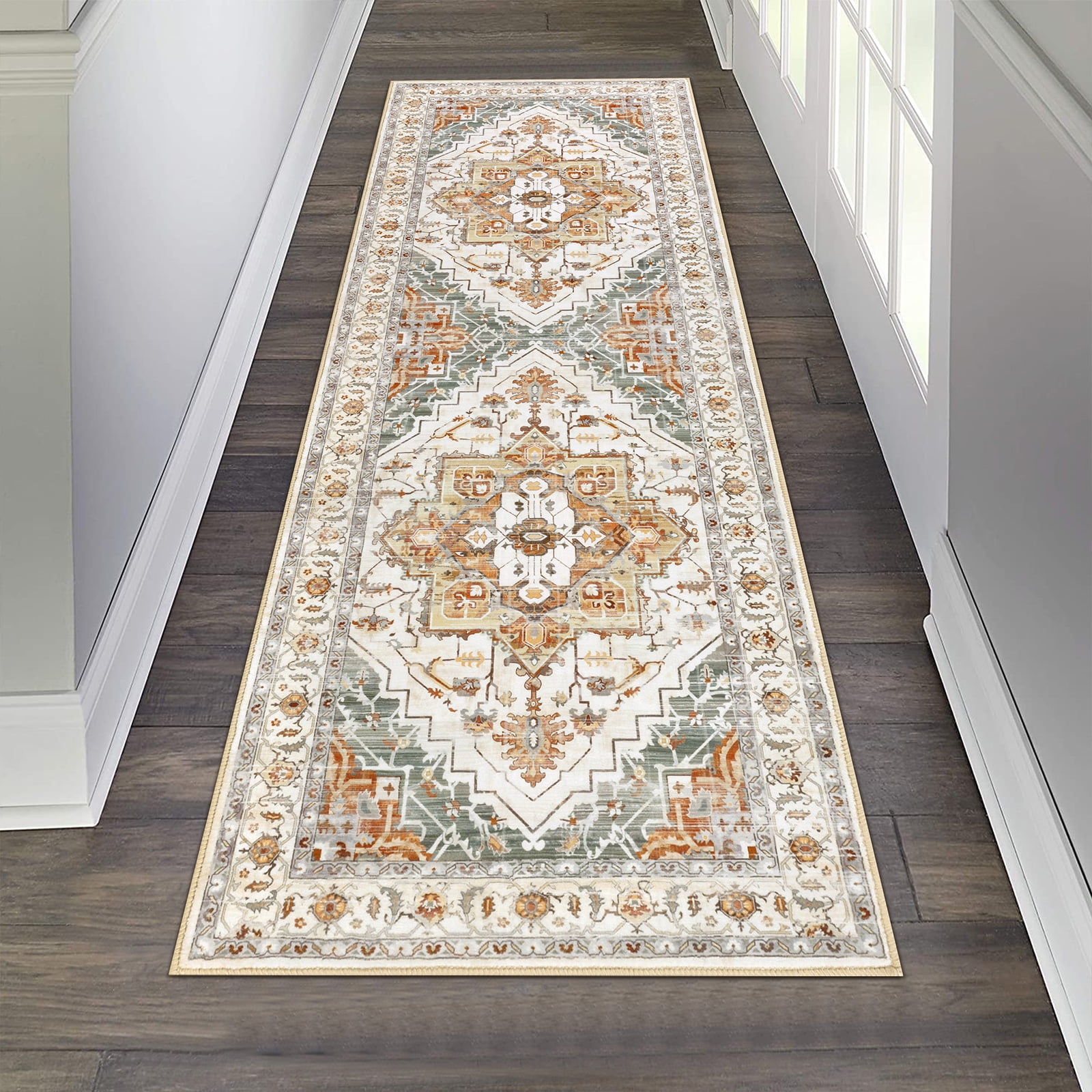 Ileading 2' x 6' Boho Runner Rugs Washable Area Rug Carpet Non Slip Runner Rug for Home Decor Entryway Hallway Bedroom