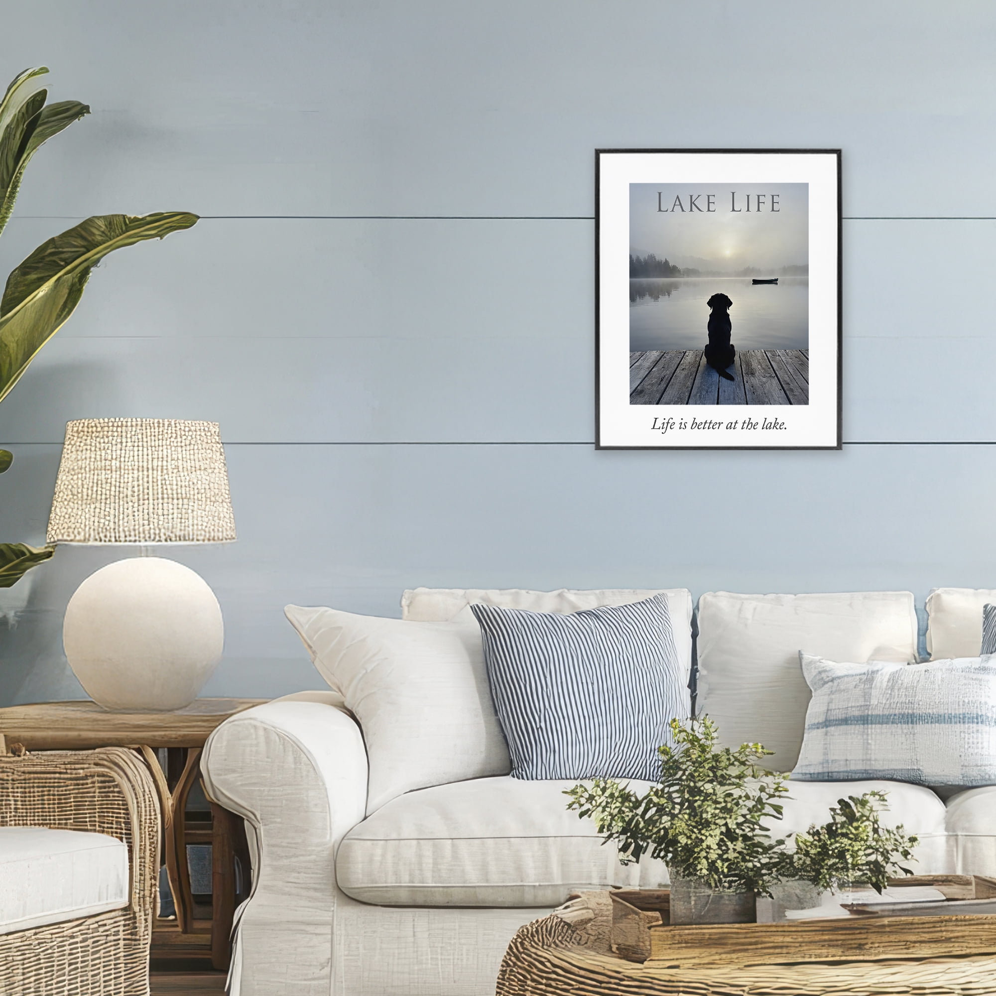 Stupell Industries Lake Life with Dog Black Framed Giclee Art, design by A Barefoot Stylist