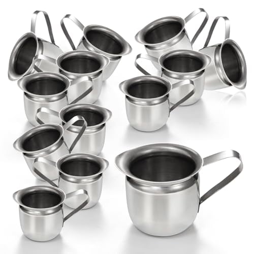 Fit Meal Prep [12 Pack] 3 oz Creamer Pitcher - Stainless Steel Bell Creamers, Mini Cup Container for Serving Milk, Coffee Cream, Salad Dressing, Maple Syrup, Espresso Machine for Restaurant, Cafes