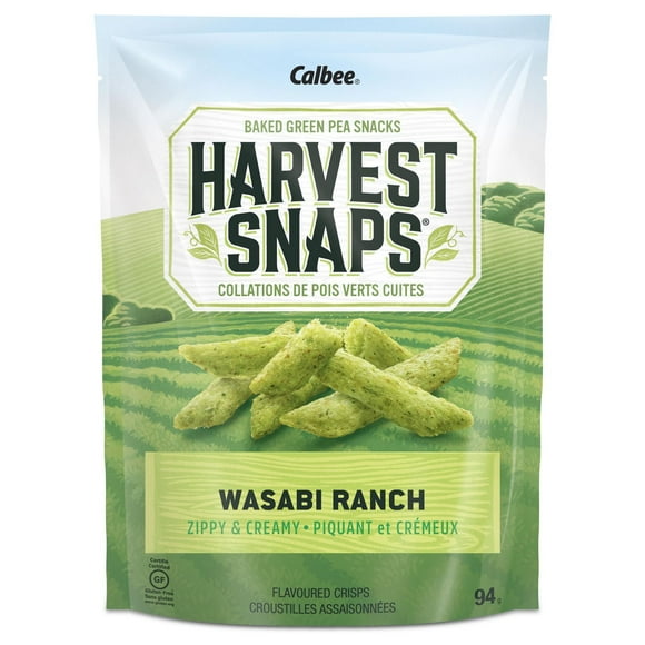 Croustilles de pois verts Wasabi Ranch cuits au four sans gluten pauvre en sel Snapea Crisps Harvest Snaps 94g Harvest Snaps Croustilles de collation de pois verts Wasabi Ranch sans gluten 94g