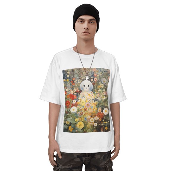 100% Cotton Floral and White Stick Figure Graphic Short Sleeve T-Shirt – Comfortable and Breathable for Everyday Wear
