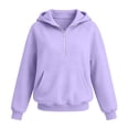thumbnail image 5 of Rrxhxhs Hoodies for Girls Solid Color Half Zip Long Sleeve Oversized Casual Hooded Sweatshirt with Kangaroo Pocket,Purple,3-4 Years, 5 of 5