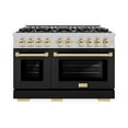 thumbnail image 2 of ZLINE Autograph Edition 48 in. 6.7 cu. ft. Double Oven Gas Range with 8 Burner Cooktop in DuraSnow Stainless Steel with Black Matte Doors and Polished Gold Accents (HGRSZ-BLM-48-G), 2 of 2