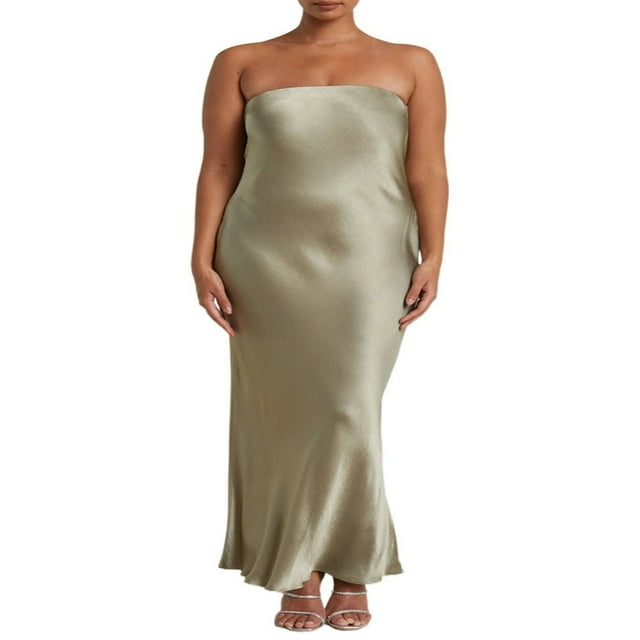 EIMELI Robe Moulante en Satin Sans Manches Découpée Maxi Robe Sans Bretelles Dos Nu Élégante Formelle Bleu Clair G