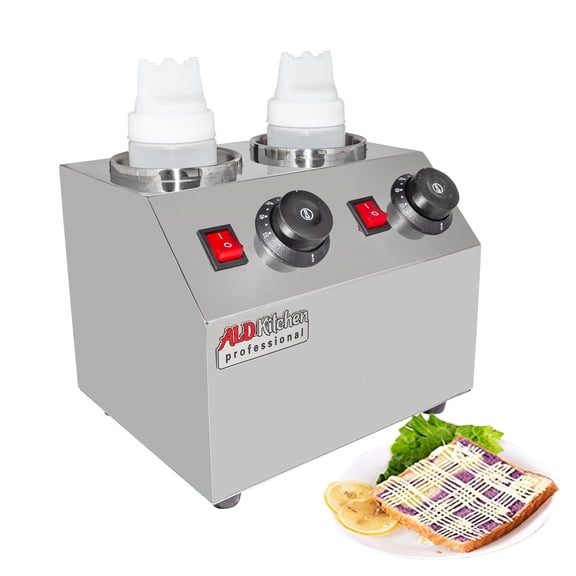 ALDKitchen Sauce Dispenser Commercial | Electric Sauce Heater | 2-Head Sauce Warmer | Stainless Steel