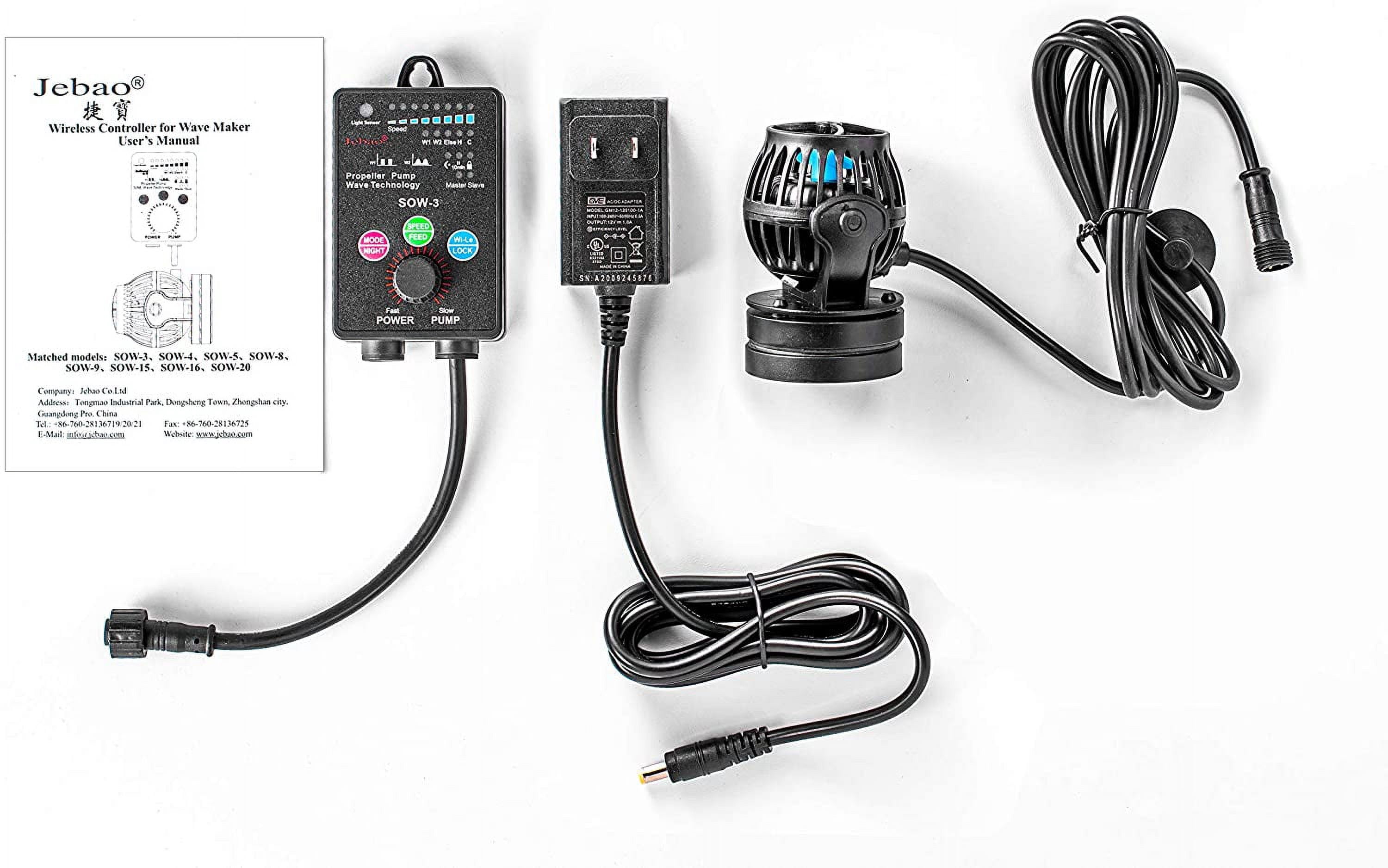 Jebao SOW-3 Wave Maker Flow Pump with Controller for Marine Reef Aquarium, 792gph